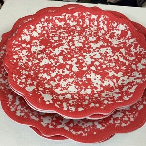 The Pioneer Woman 2 Dinner Plates 2 Salad Country Splatter Coral- Home Kitchen